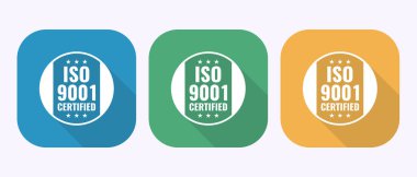 ISO 9001 sertifikalı simge tasarımı illüstrasyonu, gölge tasarımı için standart kalite etiket işareti
