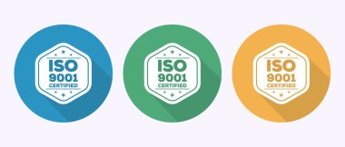 ISO 9001 sertifikalı simge tasarımı illüstrasyonu, gölge tasarımı için standart kalite etiket işareti