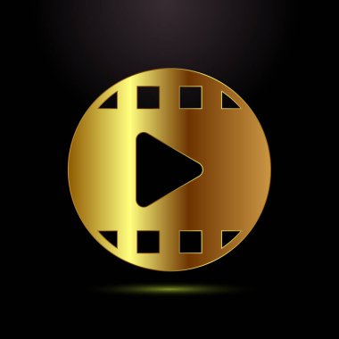 Video simgesi tasarımı illüstrasyonu. Kamera simgesi, video kamera sembolü, altın renkli film tabelası