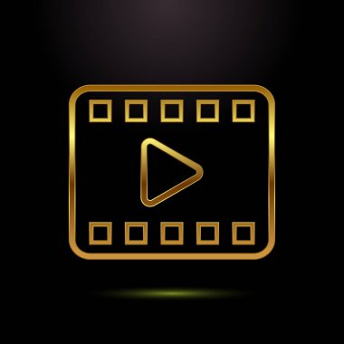 Video simgesi tasarımı illüstrasyonu. Kamera simgesi, video kamera sembolü, altın renkli film tabelası