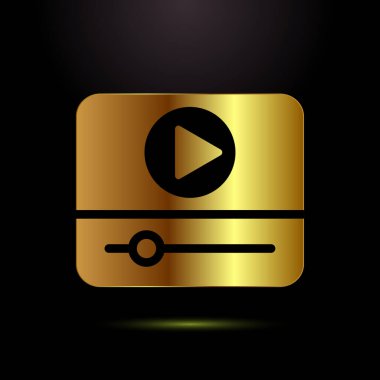 Video simgesi tasarımı illüstrasyonu. Kamera simgesi, video kamera sembolü, altın renkli film tabelası