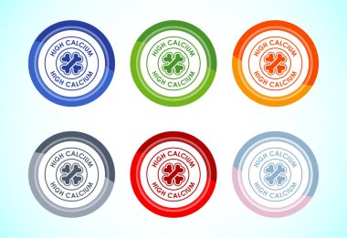 Yüksek kalsiyum simgesi tasarım illüstrasyonu, yüksek kalsiyum etiketi, logo, işaret, sembol, 6 renk düğmesi tasarımı