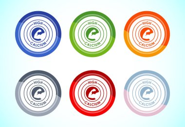 Yüksek kalsiyum simgesi tasarım illüstrasyonu, yüksek kalsiyum etiketi, logo, işaret, sembol, 6 renk düğmesi tasarımı