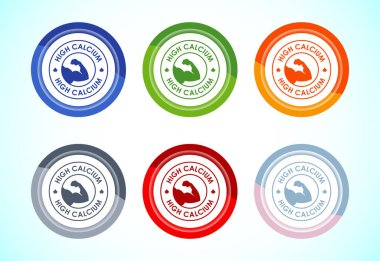 Yüksek kalsiyum simgesi tasarım illüstrasyonu, yüksek kalsiyum etiketi, logo, işaret, sembol, 6 renk düğmesi tasarımı