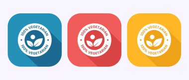 Yüzde yüz vejetaryen ikon tasarımı çizimi, gölge düğmesi tasarımında Vegan ürün etiketi