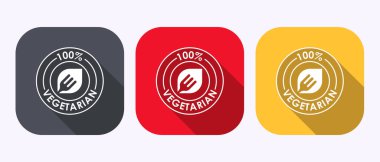 Yüzde yüz vejetaryen ikon tasarımı çizimi, gölge düğmesi tasarımında Vegan ürün etiketi