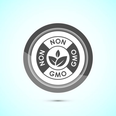 GMO tasarım olmayan simge tasarımı, GMO ücretsiz gıda etiketi, Organik sağlıklı yiyecek işareti, gri renk düğmesi tasarımı