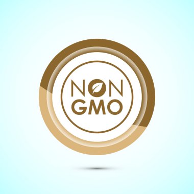 GMO tasarım olmayan simge tasarımı, GMO ücretsiz gıda etiketi, Organik sağlıklı yiyecek işareti, Altın renkli düğme tasarımı