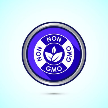 GMO tasarım olmayan simge tasarımı, GMO ücretsiz gıda etiketi, organik sağlıklı yiyecek işareti, mavi renk gölge tuşu tasarımı