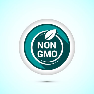 Gmo olmayan simge tasarımı çizimi, GMO ücretsiz gıda etiketi, organik sağlıklı yiyecek işareti, Teal renk gölge tuşu tasarımı
