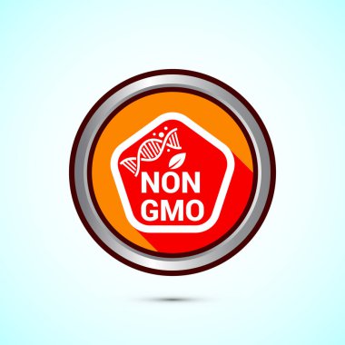 GMO tasarım olmayan simge tasarımı, GMO ücretsiz gıda etiketi, organik sağlıklı yiyecek işareti, turuncu renkli gölge tasarımı