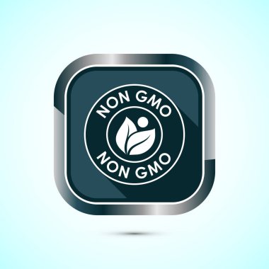 GMO tasarım olmayan simge tasarımı, GMO ücretsiz gıda etiketi, Organik sağlıklı yiyecek işareti, gri renk gölge tuşu tasarımı