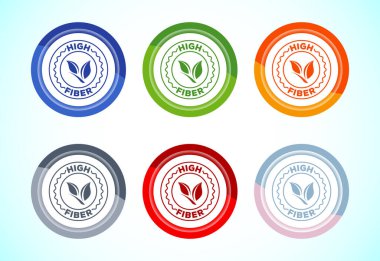 Yüksek lifli gıda ikonu tasarımı çizimi. Yüksek lifli rozet etiketi 6 renk düğmesi dizaynı