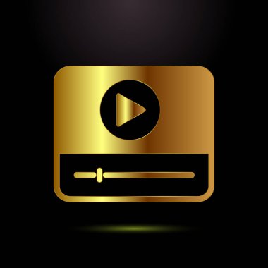 Video dersleri simge tasarımı illüstrasyonu, Video konferans simgesi, altın rengi şeklinde çevrimiçi seminer işareti simgesi