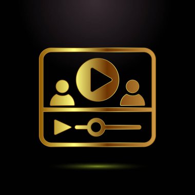 Video dersleri simge tasarımı illüstrasyonu, Video konferans simgesi, altın rengi şeklinde çevrimiçi seminer işareti simgesi
