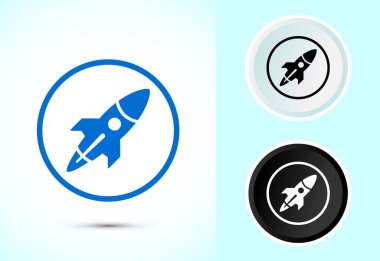 Roket simge tasarımı illüstrasyonu, İş kurma simgesi, Roket işaret sembolü renk, siyah ve beyaz