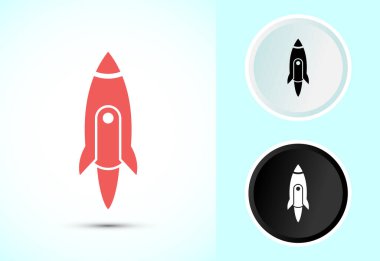Roket simge tasarımı illüstrasyonu, İş kurma simgesi, Roket işaret sembolü renk, siyah ve beyaz