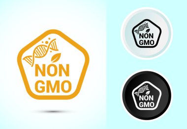 GMO tasarım illüstrasyonu, GDO ücretsiz gıda etiketi, siyah-beyaz renkli organik sağlıklı yiyecek simgesi