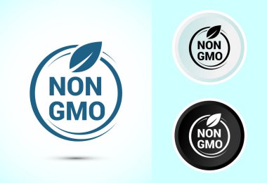 GMO tasarım illüstrasyonu, GDO ücretsiz gıda etiketi, siyah-beyaz renkli organik sağlıklı yiyecek simgesi