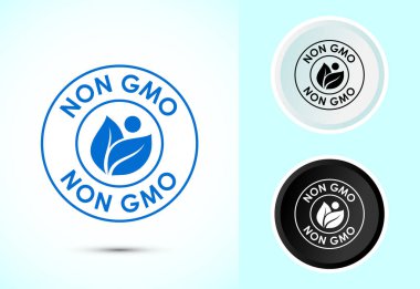 GMO tasarım illüstrasyonu, GDO ücretsiz gıda etiketi, siyah-beyaz renkli organik sağlıklı yiyecek simgesi