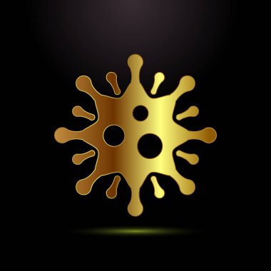 Virüs, bakteri simgesi tasarımı çizimi. Mikrop bakterisi işaret sembolü altın rengi biçiminde