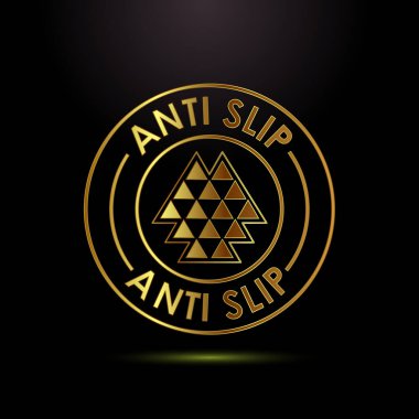 Anti-slipon tasarım illüstrasyonu. Kayma önleme simgesi olmayan kayma önleme simgesi altın rengi biçiminde