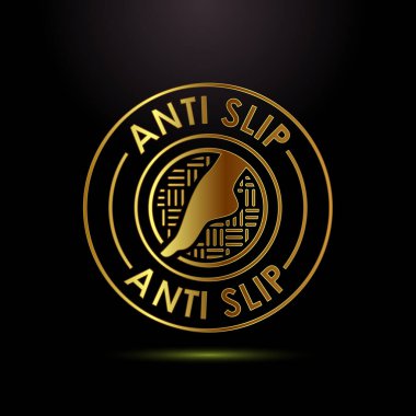 Anti-slipon tasarım illüstrasyonu. Kayma önleme simgesi olmayan kayma önleme simgesi altın rengi biçiminde