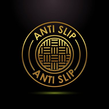 Anti-slipon tasarım illüstrasyonu. Kayma önleme simgesi olmayan kayma önleme simgesi altın rengi biçiminde