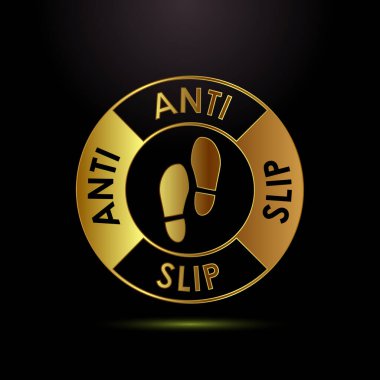 Anti-slipon tasarım illüstrasyonu. Kayma önleme simgesi olmayan kayma önleme simgesi altın rengi biçiminde