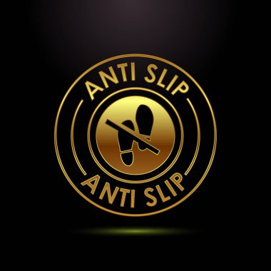 Anti-slipon tasarım illüstrasyonu. Kayma önleme simgesi olmayan kayma önleme simgesi altın rengi biçiminde