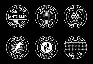 Anti slipon simgesi dizaynı. Hata önleme simgesi, siyah arkaplanda kayma önleme simgesi beyaz 