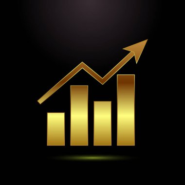 Çubuk çizelgesi tasarım illüstrasyonu, Grafik logosu, altın rengi ile büyüme işareti simgesi