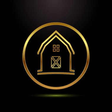 Çiftçilik ambarı tasarımı illüstrasyon, çiftlik ve tarım ambarı sembolü altın rengi