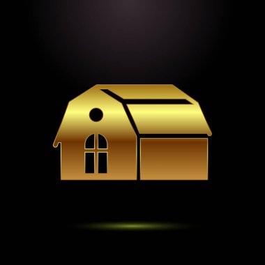 Çiftçilik ambarı tasarımı illüstrasyon, çiftlik ve tarım ambarı sembolü altın rengi