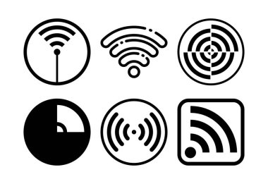 Wifi simgeleri dizayn edildi, internet bağlantı sembolü, kablosuz ve kablosuz ağ işareti beyaz arkaplanda siyah