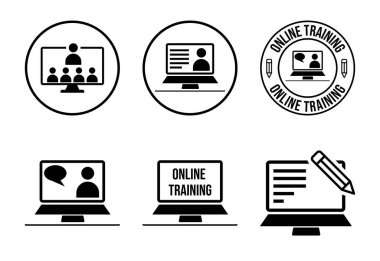 Çevrimiçi eğitim simgeleri seti tasarımı, web sitesi tasarımı, logo, uygulama, şablon için Webinar simgesi, beyaz arkaplan üzerinde ui black