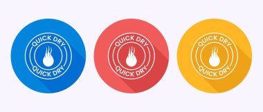 Beyaz hızlı kuru sembolleri ve alev grafikleri olan üç dairesel simge