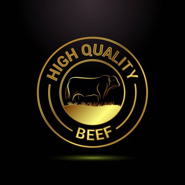 Dairesel Tasarımda Bir Boğa Silueti ile Zarif Altın Biftek Etiketi