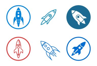 Renkli Roket Gemi Simgeleri Yenilik Açılış ve Uzay Keşifleri