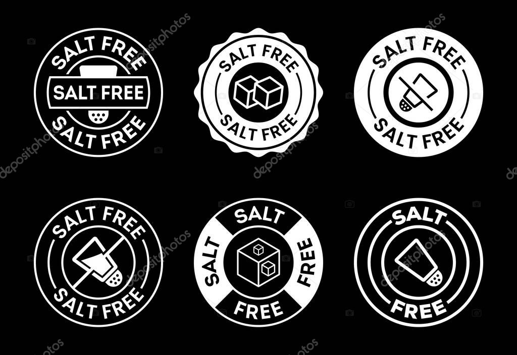 Collection of Salt Free Labels White on Black Background Food Marketing