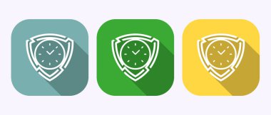 Teal Green 'de Üç Saat Simgesi ve Sarı Zaman Yönetimi Güvenlik ve Koruma Simgesi