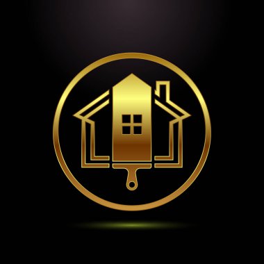 Boya fırçası aksanlı altın ev logosu