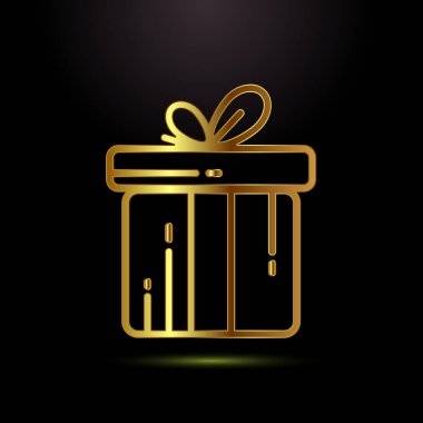 Altın Hediye Kutusu Şık Kutlama Sembolü ve Davetler ve Pazarlama İçin Basit Satır Sanatı
