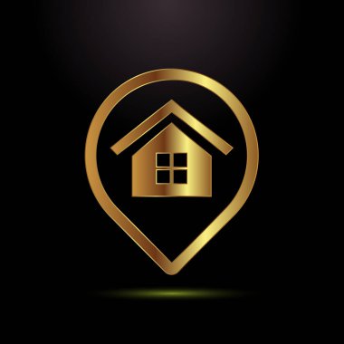 Altın Ev Bulma Simgesi Siyah Arkaplanda Emlak ve Konum Bazlı Hizmetleri Sembolize Ediyor