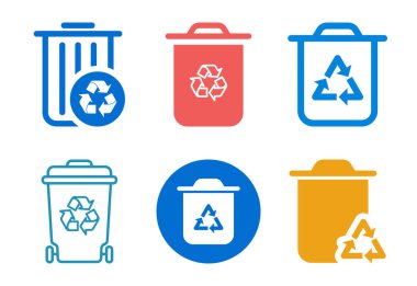 Geri Dönüşüm ve Atık Yönetimi Sürecini Temsil Eden Renkli Simgeler Geri Dönüşüm Sembolleri Sürdürülebilir Atık İmha Uygulamalarını Gösterir