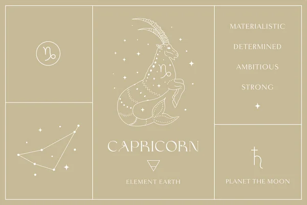 Capricorne Signe Zodiaque Design Blanc Logo Abstrait Ésotérique Symboles Spirituels — Image vectorielle