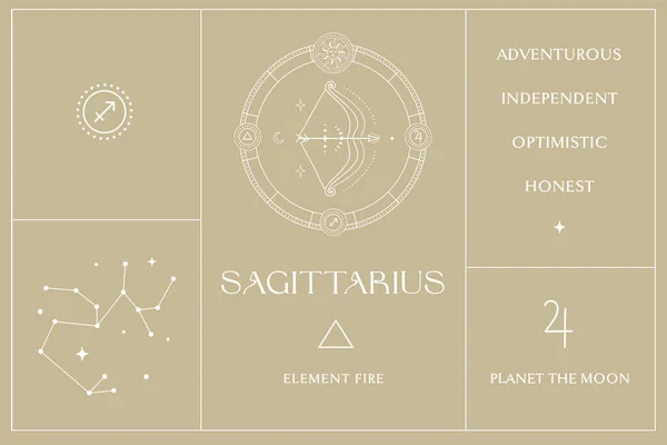 Sagittaire Signe Zodiaque Design Blanc Logo Abstrait Ésotérique Symboles Spirituels — Image vectorielle