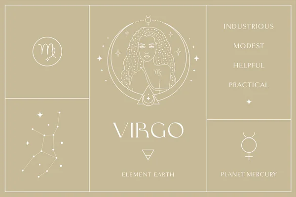 Signe Zodiaque Vierge Design Blanc Logo Abstrait Ésotérique Symboles Spirituels — Image vectorielle