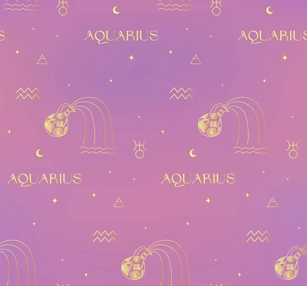 Zodiac Aquarius Zlatý Pozadí Bezešvý Vzor Tajemné Duchovní Astrologické Znaky — Stockový vektor