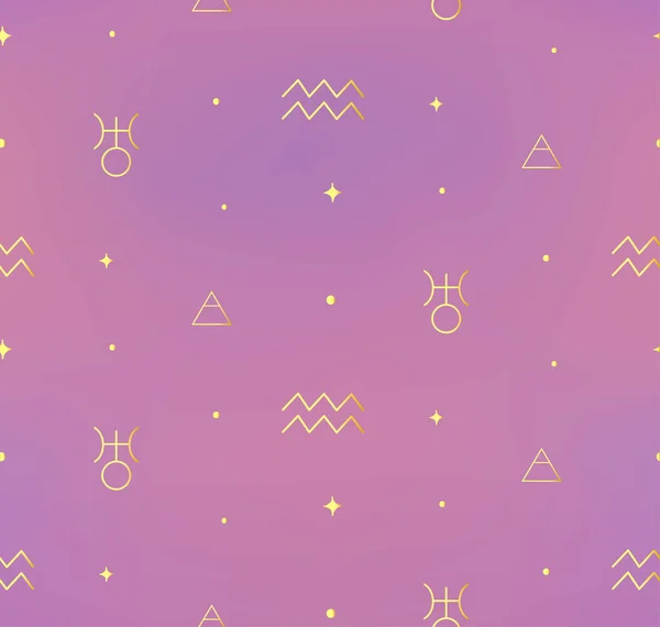 Zodiac Aquarius Golden Background Seamless Pattern Mystic Spiritual Astrology Signs — Stock Vector
